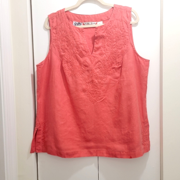 Peach Irish Linen Embroidered Sleeveless Blouse size 20 - Picture 1 of 12